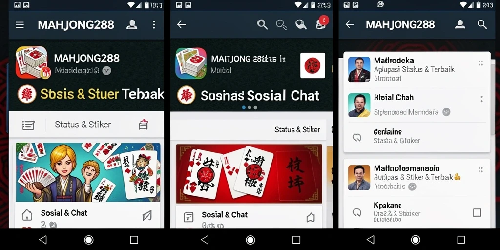 Tampilan antarmuka aplikasi MAHJONG288 dengan berbagai pilihan stiker.